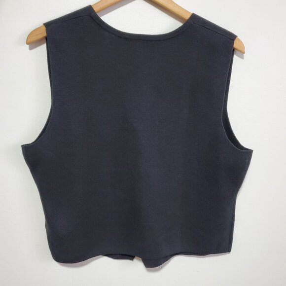 GAP CashSoft Sweater Vest Button Front V-Neck Textured Knit Black Women's Large - Picture 6 of 10